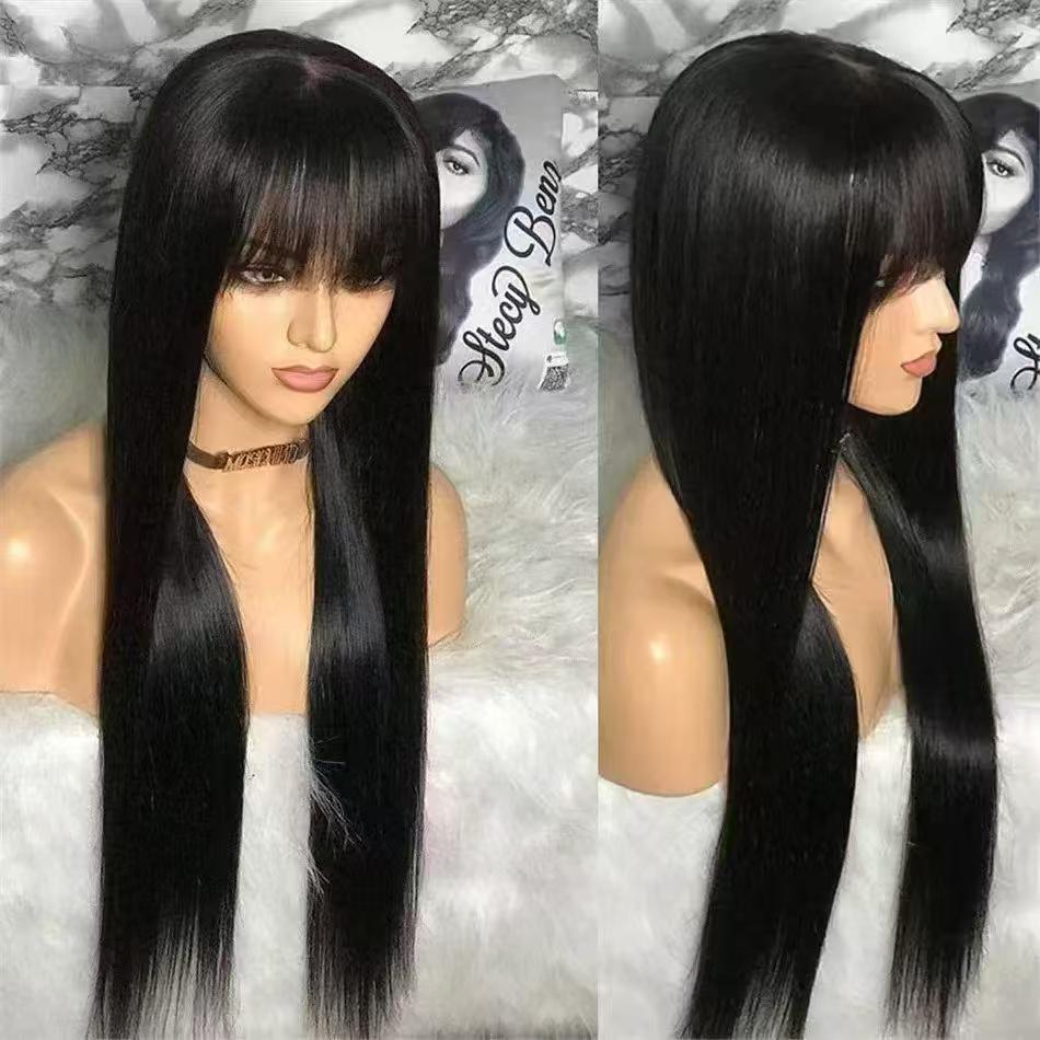 1*2.75 U Tape Lace Straight Wig with Bang 180% Density Chinese Hair