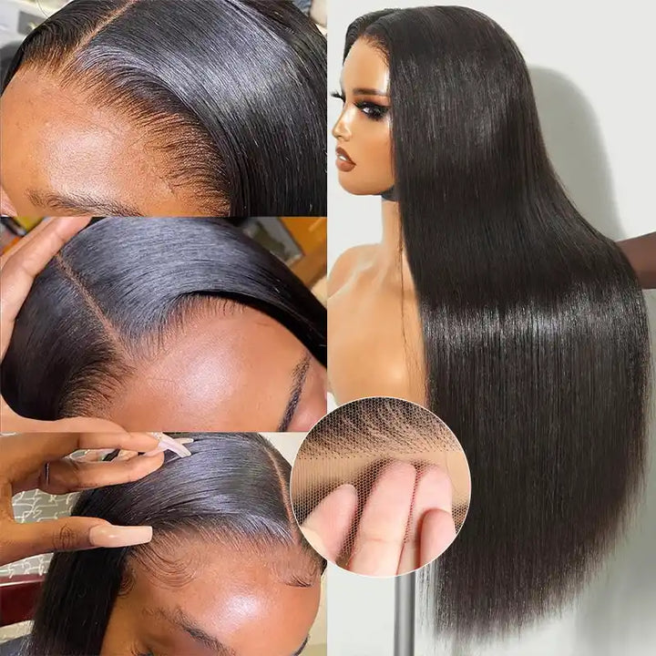 5x5 Invisible Lace Closure Wigs Melted All Skin Straight Burmese Human Hair Wig 180%